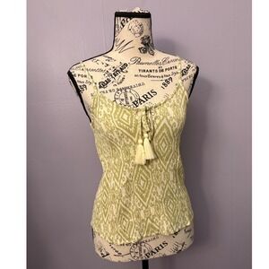 Bila 77 Green Ikat Diamond Print Tassel Tie Front Camisole Tank Top XS summer